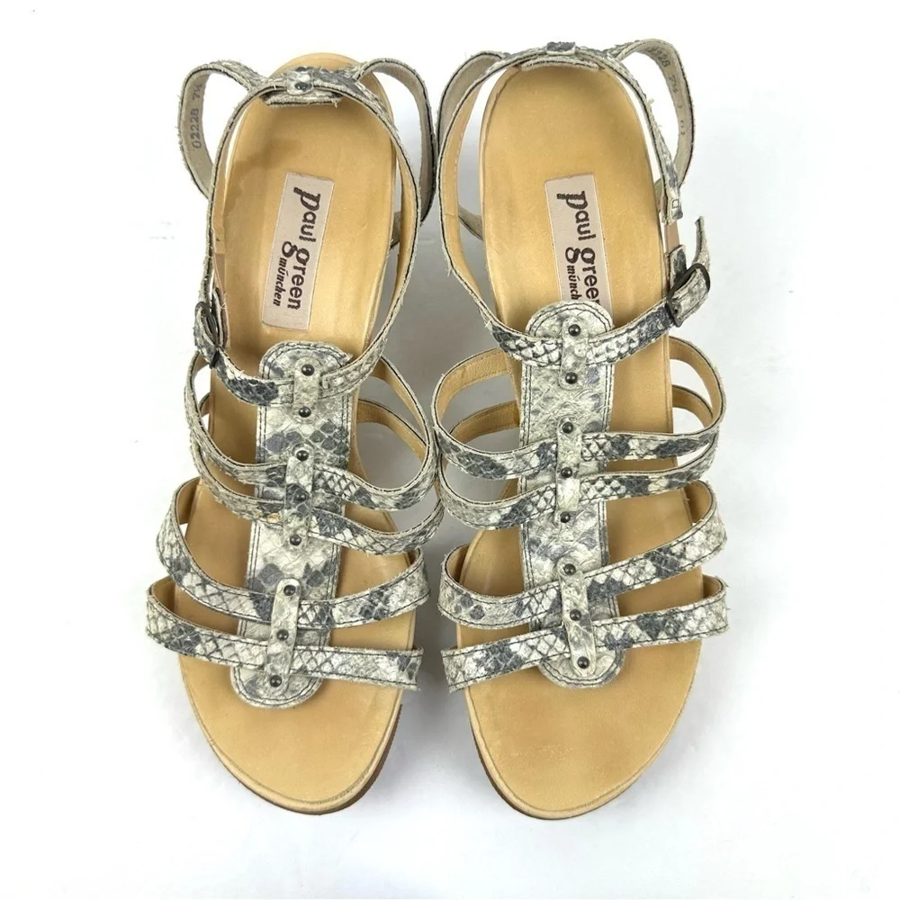 Paul Green Sandal 10 Snakeskin Espadrille‎ Wedge Strappy Shoes Womens